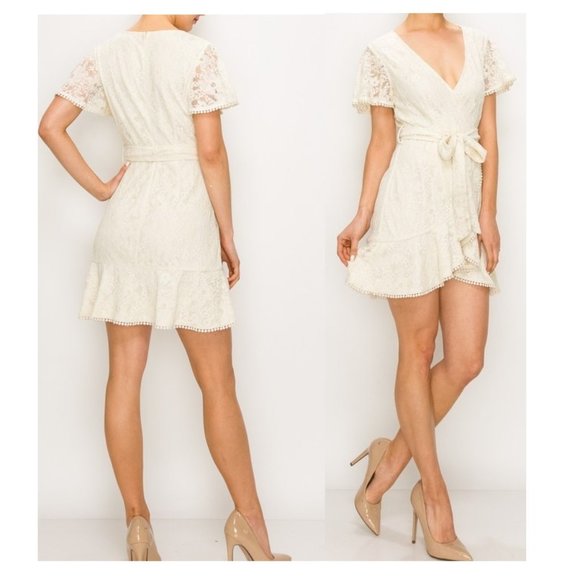 Lace Dress Tie Waist Wrap Dress - Picture 1 of 6